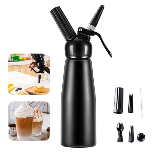 Dispensador de Crema Batida Sifón Crema Batida Máquina Profesional de Batir Crema, Fabricante Espuma de Batido con Sifón 3 Boquillas, Batidor de Crema para Cremas Hechas en Tarta Postre Café, 500ml