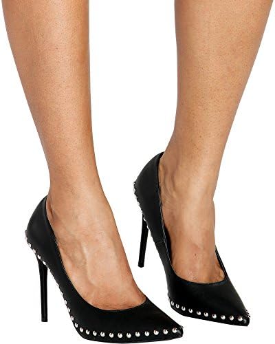 Wild Diva Lounge Women's Ivory Studded Pointy Pumps (Available in 2 Colors),Black,5.5