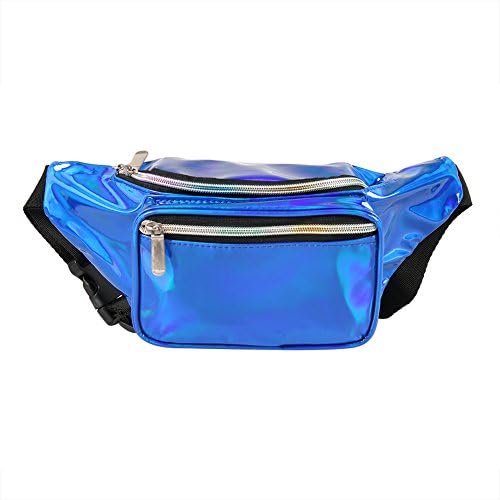 Holographic Fanny Pack for Women - Waist Fanny Pack with Adjustable Belt for Rave, Festival, Travel, Party (Bule)