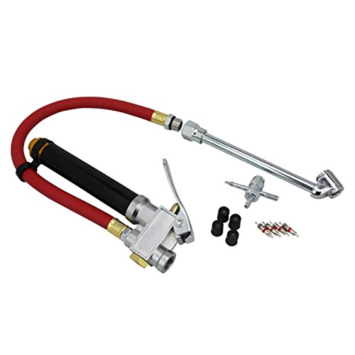 EXELAIR EX0510BKIT Analog Bayonet Tire Inflator Gauge Kit - 13" Air Hose, Dual-Foot Chuck, and Tire Valve Accessories - 120 PSI