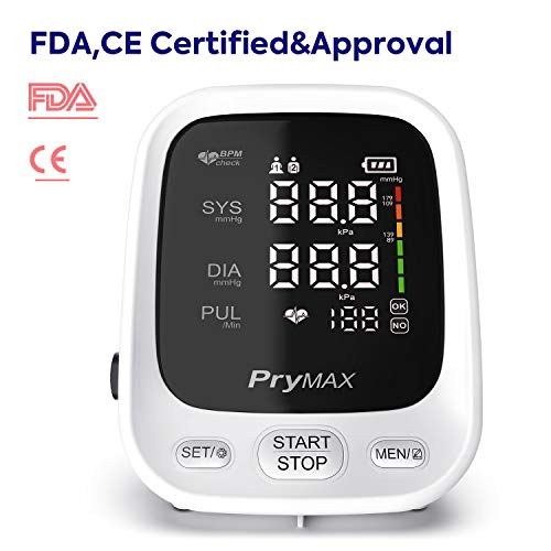 Blood Pressure Monitor Upper Arm, PRYMAX Accurate Automatic Digital BP Machine with Large Cuff 8.7 to 16.5in, LED Display, 2 Users 180 Sets Memory, 4 AAA Batteries Included, FDA Approved