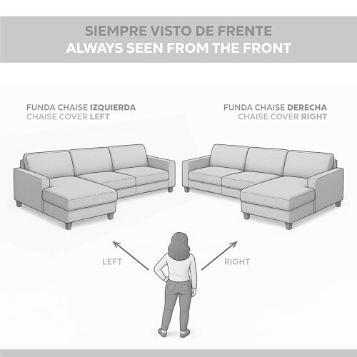 Textilhome Copridivano Chaise Longue con Penisola Malu 240cm – Salvadivano Trapuntato Universale con Bracciolo Sinistro, Protezione per Animali Domestici, Colore Grey (Visto da Davanti)