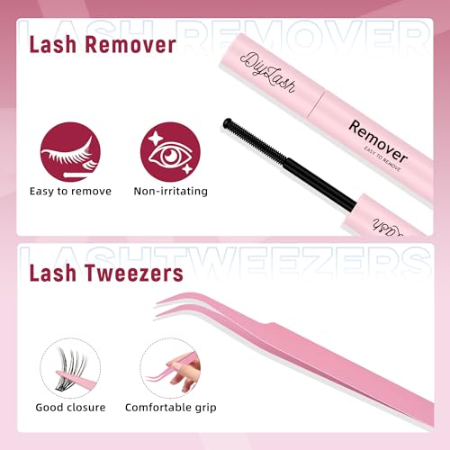 Mayhug Lash Clusters Kit, 640 Pcs Eyelashes Clusters Extensions 9-16mm Individual Lashes D Curl Fluffy Wispy False Eyelashes Thin Band, with Bond Seal Remover Tweezers Brush DIY (30D+40D Kit 9-16mm)