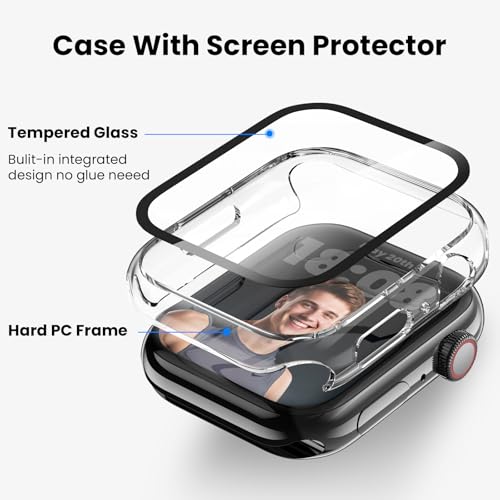 Delidigi 3 Pieces Protective Apple Watch Series 6/Series 5/Series 4/SE 40mm, Ultra Thin PC Case, with Full Tempered Glass Screen Protector Protective Case for iWatch (Transparent)