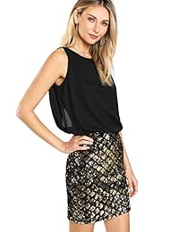 Romwe vestido de fiesta con lentejuelas y diseño de rayas para mujer