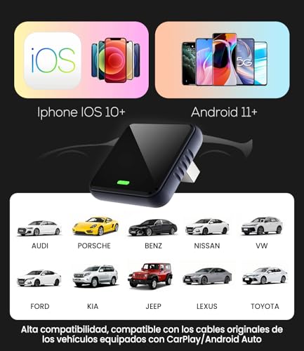 AYATAHA Adaptador CarPlay Inalámbrico 2 en 1, Compatible con Apple CarPlay y Android Auto, Adaptador Wireless para Coche Compatible, Conexión Automática Bluetooth 5.3 WiFi 6 Plug and Play Mini