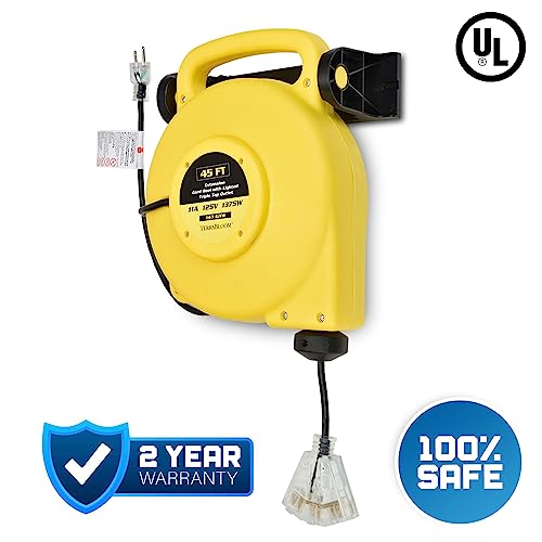 TerraBloom Retractable Extension Cord Reel with Light Indicator 14/3