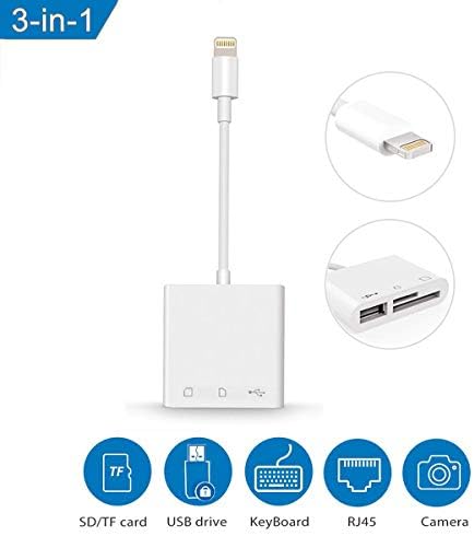 3 in 1 SD Card Reader, Camera SD/Micro SD Card Adapter, Compatible with iPhone/iPad, SD/TF Card Reader with USB Adapter Compatible with iPhone X/8/8 Plus/7/7 Plus, [Plug and Play,No Need APP] (White)