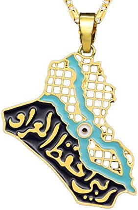Fengteng Punk Style Iraq Map Pendant with Turkish Eye Gold Color Necklace Evil Eye Muslim Evil Eye Iraqi State Necklace Creative Map Mens Jewelry