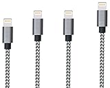 iPhone Charger, 4 Pack 3,6,6,10 Foot Extra Long Charging Cord - Nylon Braided 8 Pin To USB Lightning Charger For iPhone 7,5,5S,6,6S,6 Plus,iPad Air,Mini,iPod(Grey White)
