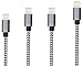 iPhone Charger, 4 Pack 3,6,6,10 Foot Extra Long Charging Cord - Nylon Braided 8 Pin To USB Lightning Charger For iPhone 7,5,5S,6,6S,6 Plus,iPad Air,Mini,iPod(Grey White)