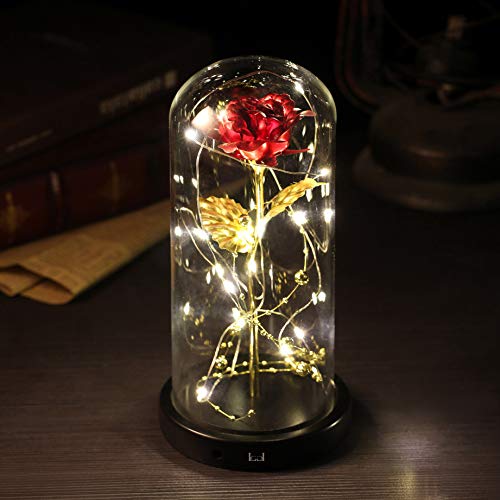 Louis-Garden-Beauty-and-The-Beast-Rose-Kit-Colorful-Gold-Foil-Rose-and-Led-Light-in-Glass-Dome-on-Black-Wooden-Base-for-Home-Decor-Holiday-Party-Wedding-Anniversary-24K-Red-Rose