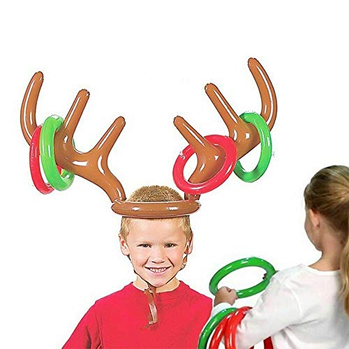 Christmas Party Games Inflatable Reindeer Antler Hat with Rings Favors for Kids Brown