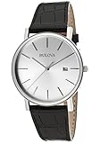 Bulova Men's Silver Dial Black Genuine Leather
