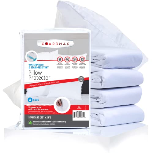 Guardmax Waterproof Pillow Protector Standard Size Zippered Bed Bug
