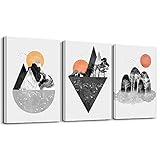 Wall Art Abstract Sunrise and Sunset Canvas Prints Framed Wall Art Paintings Abstract Geometry Wall Artworks Pictures for Living Room Bedroom 12x16inch/piece,3 Panels Home Bathroom Wall Decor Posters