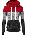 UpBeauty Women Sweatshirt Patchwork Long Sleeve Hooded Pullover with Front Pocket Casual Fashion Hoodies