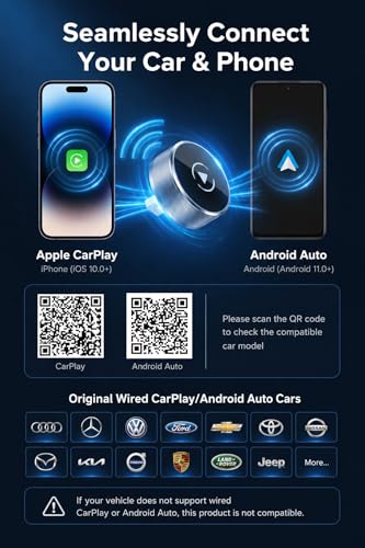 MYACUC 2026 Wireless CarPlay & Android Auto Adapter, 2 in 1 Adapter for iPhone and Android, WiFi 2.4/5GHz with Auto Connect, Stable Plug & Play and Latency-Free, Premium Aluminum Design
