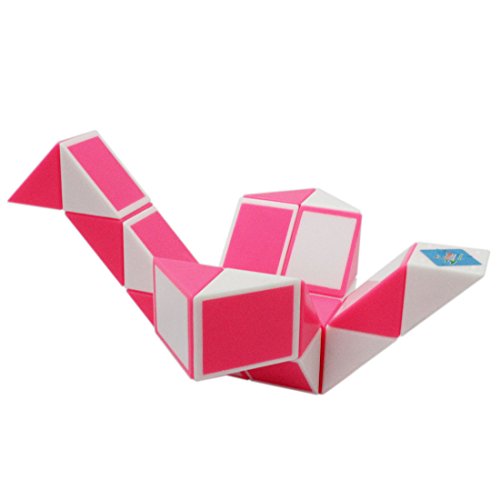 Mipartebo Magic Snake Ruler Cube Puzzles 24 Wedges Brain Teaser Twist Toys White and Pink