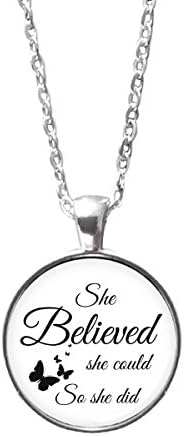 She Believed She Could So She Did Pendant Necklace - Inspirational necklace for girls, Graduation Jewelry Gift