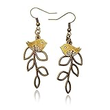 Bird and Branch Unique Tree Leaf Earrings, Bronze Tone Statement Fishhook Dangle Women's Earring Set
