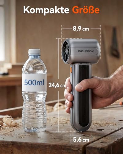 WOLFBOX MF400 Cordless Leaf Blower Wireless, 453 W Brushless Motor, 72 m/s Airflow, 3 Cleaning Modes, Lightweight Battery Blower for Garden, Car, Workshop