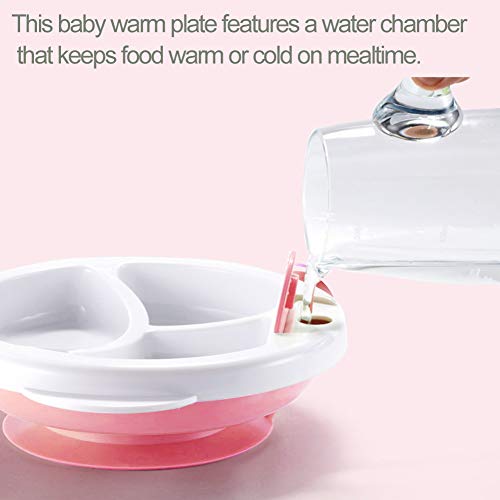 Matyz Stay Put Suction Warm Plate for Baby - Divided Plate for Kids - Divided Toddler Plate with Bonus Spoon - Microwave & Dishwasher Safe - BPA Free (Pink) - Thumbnail 4