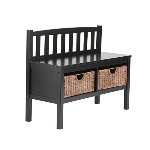 Southern Enterprises Storage Entryway Storage Bench - Underneath Rattan Baskets - Black Finish - Thumbnail 2