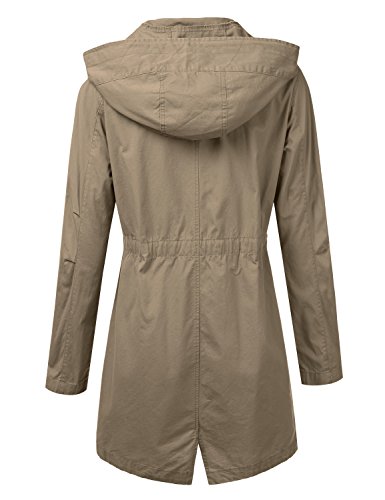 DRESSIS Women's Woven Hooded Cotton Utility Jacket With Drawstring Waist Khaki 2XL