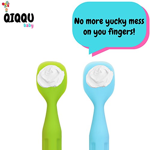 image for QIQQU BABY (Blue and Green) Diaper Cream Brush, BPA Free, Medical Grad