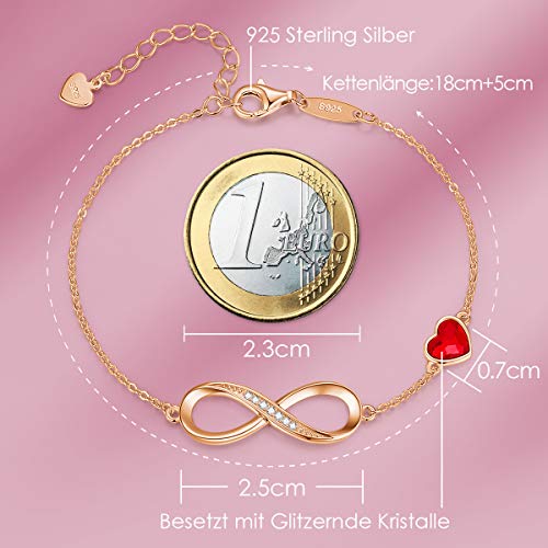 Infinity Armband Damen Unendlichkeit Herz Symbol Armband 925 Sterling Silber Rosegold Funkelnden Kristallen Verstellbar Armkette Valentinstag Muttertag Geburtstagsgeschenk für Frauen Ehefrau Mama