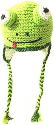 Plaza Sesamo Baby Girl and Boy Handmade Knit Wool Winter Hat Fleece Lined With Ear Flaps (Kermit The Frog)