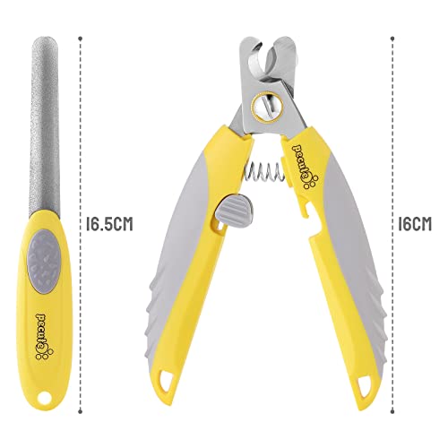 pecute Dog Nail Clippers Professional Sharp Stainless Steel Pet Nail Trimmers with Safety Gards and Bonus Nail File for Medium to Large Dogs(Yellow+Gray)