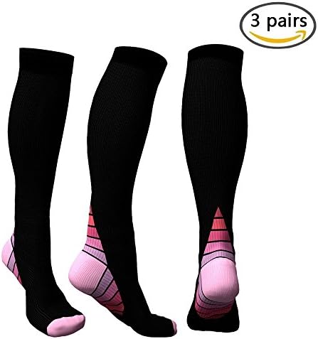 Compression Socks Womens Running Soccer Hiking Snowboard Sport Sock Boot Ski Athletic Long Stockings-Nursing/Medical/Edema/Flight Travel/Pregnancy/Shin Splints-3 pack