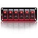 FXC Rocker Switch Aluminum Panel 6 Gang Toggle Switches Dash 5 Pin ON/Off 2 LED Backlit for Boat Car Marine Red