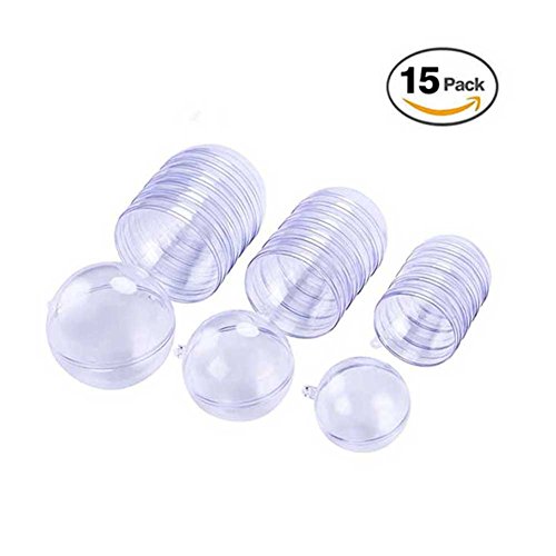 Rely2016 15PCS Transparent Plastic Fill-able Ball Ornament Hollow Sphere Snap-On Ball Christmas Decorations