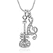 PammyJ Crystal Violin with Treble Clef Music Charm Necklace, 17.5