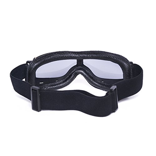 Triclicks Vintage Motorcycle Goggles, Motocross ATV Off-Road Eyewear Snowboard Ski Bikes Half Helmet Goggles Sports Glasses Aviator Pilot Cruiser Scooter Goggle (Black, Smoke)