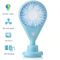 Wellbuy Portable Handheld fan,Rotatable Mini fan Operated USB fan Personal desktop handheld Fan Outdoor Electric Fan with LED Colored lights for Office Home Outdoor Travel Camping(Blue)
