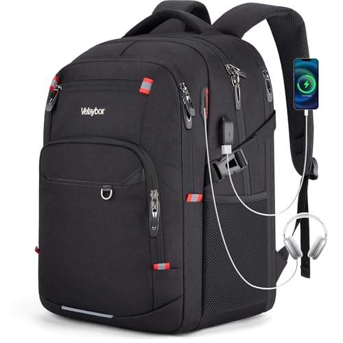 Velaybor 40L Expandable Laptop Backpack, Anti-thief Travel Backpack with USB Charging Port, Airline Approved Business Waterproof Carry on Luggage, Fits 15.6