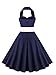 VKStar Women's Chic Ruched Bust Halter 1950s Hepburn Vintage Swing Rockabilly Tea Dress with Removable Belt