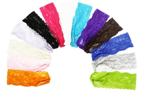 12 PIECE - 2" LACE HEADBAND ASSORTMENT (1 DOZEN)