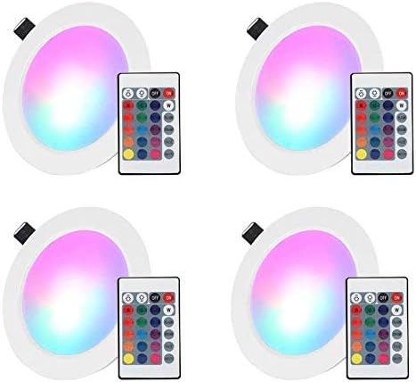 LED Recessed Lights, 4 inch RGB Downlight，10W(Equivalent 60w), 850 lumens, 16 Colors Changing IR Remote Control LED Ceiling Panel Light for Birthday Party Decoration/Household/Bar, Pack of 4
