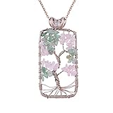Tree of Life Pendant Necklace Rose Quartz Green Aventurine Rectangle Necklace Healing Gemstone Jewelry Fathers Day Gift