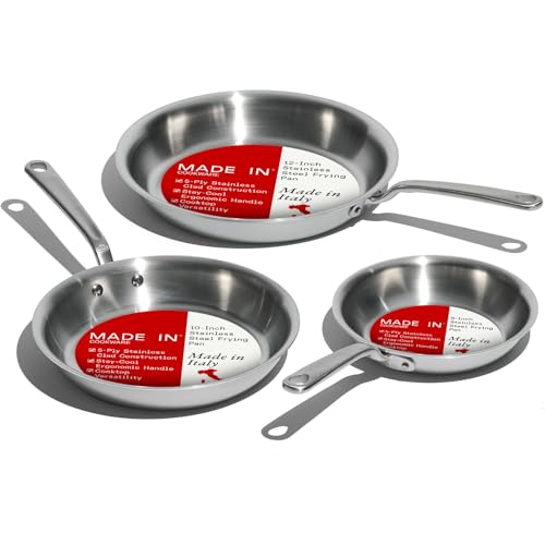 Made In Cookware - 3-Piece (Includes 8",10",12") Stainless Frying Pan Set - 5 Ply Stainless Clad - Professional Cookware - Made in Italy - Induction Compatible