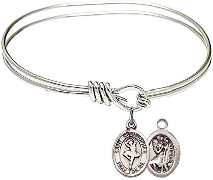 St. Christopher Dance Charm On A Child Sized 5 3/4 Inch Oval Eye Hook Bangle Bracelet