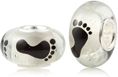 Sinebao Set of 2 Bady Foot Print Charm Fluorescent Murano Glass Bead for European Bracelet