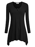 Bepei Women Tops Keyhole Long Sleeve Scoop Neck Slimming Fit Casual Tunic Shirts