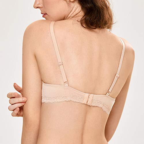 MOMANDA Women's Lace Trim Wire Free Cotton Soft Cup Maternity Nursing Bra Beige 36C