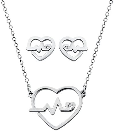 Doctor Nurse Stethoscope Stainless Steel Necklace with Heart (necklace with earrings 2)
